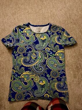 Talbots Blue Paisley Short-Sleeve Tee with Green & Yellow Accents